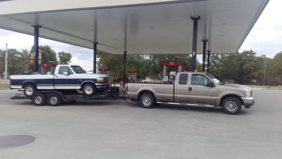 Borrowed a buddys truck and went to Indy. Drug the 94' home for parts. A roller cam 351 came with and a set of 31x10.5's on steelies hopped in the bed too. Now to part it out and get the carcas gone. Net a 87' super cab is coming home lol...gonna look like a junk yard soon...