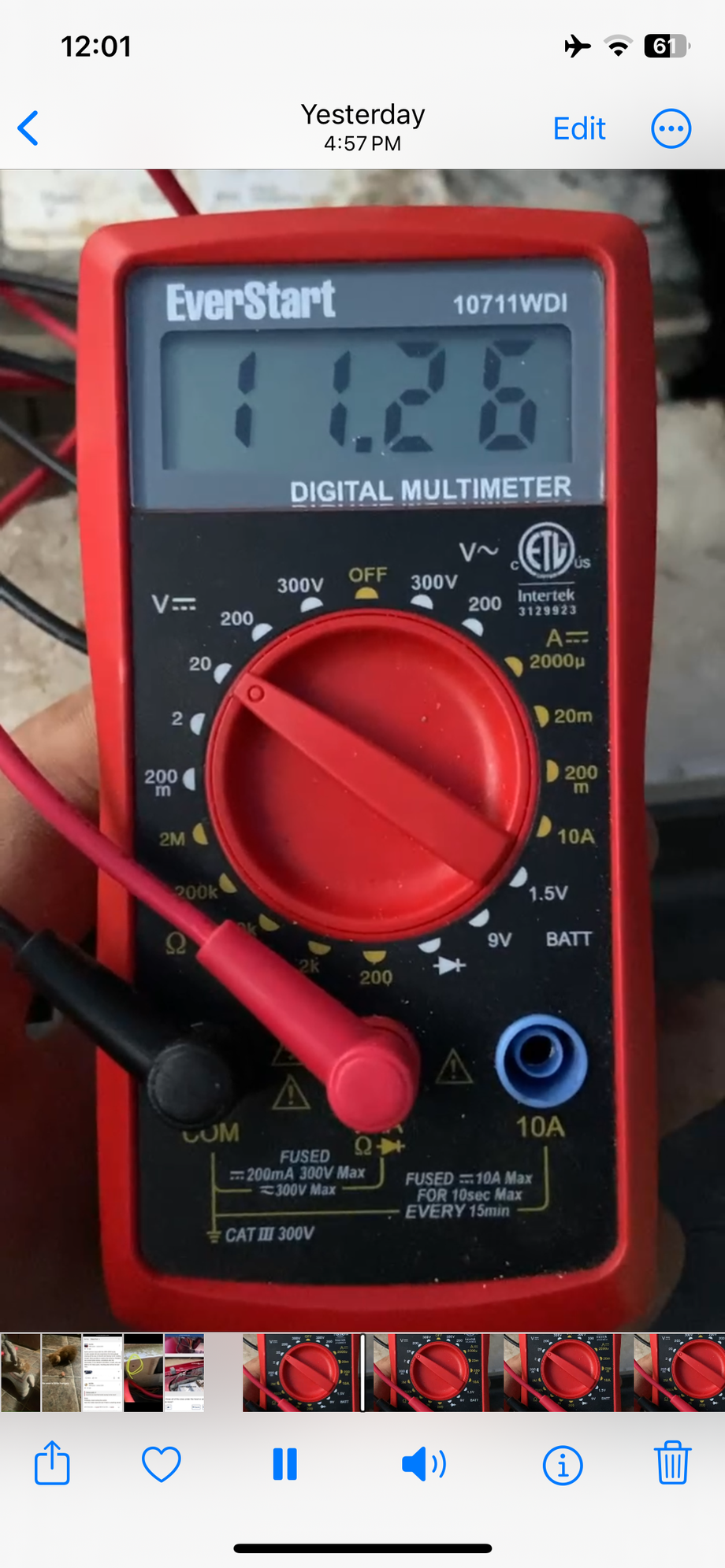 Voltage just prior to cranking
