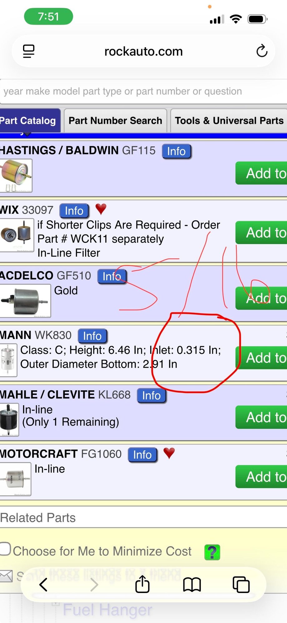 Fuel filter inlet is 5/16� as well.