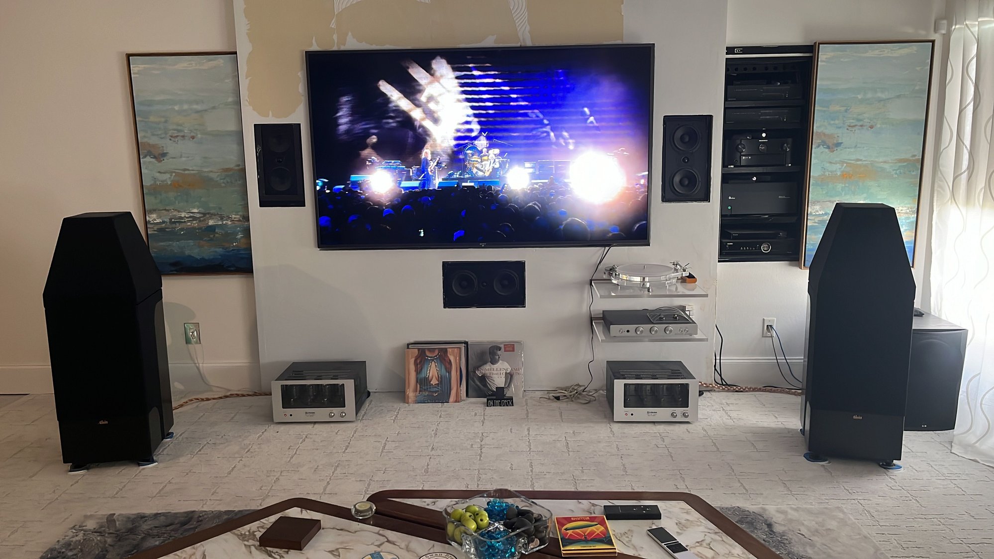 200watts per side of 16 EL-34�s, Tube phone Pre, Alon Speakers.