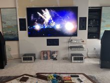 200watts per side of 16 EL-34’s, Tube phone Pre, Alon Speakers.