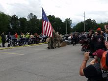 Re-enactment of the flag raising on Iwo Jima.