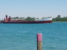 A Great Lakes freighter just happened to sail on by as we were having a beverage at the San Souci bar.