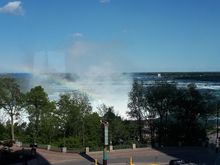 View from our room at the Falls with the rainbow caused from the mist off the Horseshoe Falls.