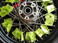 Labeled all of the spokes and placed the tape right where the spoke nipple was seated - might have helped keep the rim close to true but probably an unnecessary step