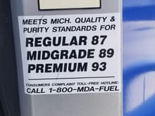 Original poster here. This is the sticker on the pump where I got the alcohol free gas. So what am I really getting 89 or 93 I don't understand it. The owner was not there for me to ask questions. 