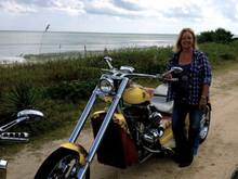 Wife on her original V8 Chopper on way to St Augustine Daytona Bikeweek
