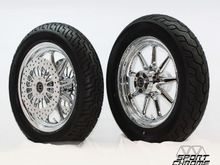 9 spoke chrome wheels with Dunlop tires, mirror polished discs and chrome disc hardware