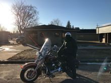 Dentist office. Wife on bike 😎. Lol. It has been freezing temps all week but today was above freezing. Round trip was a 100km. Almost forgot on the way home.  Started to cool off fast   