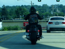 The 200 rear tire looks really good on the Wide Glide, rolling down the road.