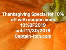 We want to thank you for all your support and the friends we made around the globe. We received countless emails and PMs about how happy our customers were with our products. Thank you very much. These comments motivate us to work even harder. We wish you all a peaceful Thanksgiving and Holiday Season. And may the New Year bring you everything you ask for.



Larry, Isabel and the Captain Itch team
