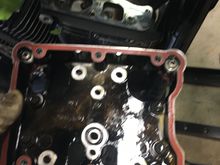 Next I removed the 6 bolts for the rocker box. I labeled front/rear for everything. Also, there is an o ring shown that fits in the rocker box for the oil breather. Replace EVERY o ring. Once disturbed they can not be trusted.