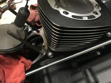 Cylinder installed. The next pic shows the piston ring compressor pliers I used to install the cylinder.