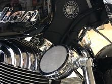 Indian motorcycle with highway bar mounted motorcycle speakers
