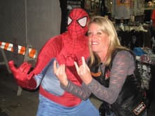 Debbie with Spiderman, who apparently needs a few extra bucks.

Daytona Bike Week 2011