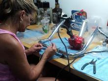My lovely assistant wiring up my 14" Yaffe Monkey Bars