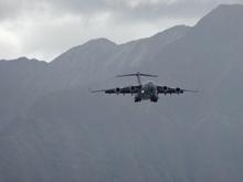 C-17 flying into Kaneohe Marine Corps Base