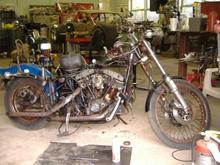 Wide Glide Ready to Ride. My father traded an carb. for it. Found inside a huge Rose bush alongside a building in NYC. After checking everything over, it fire up and drives. Maybe winter 2013-2014 project. He has a perfect black and flame tank for it.