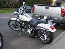 Side mounted vertical license plate. Looks good and hard for the annoyed public to see.