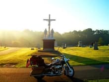 Sunrise at St. Mary's Cemetary with this beautiful statue. The town is Lancaster. Ohio