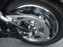 Deuce rear wheel with the fins machined off then chrome plated. Lightningstar sprocket.