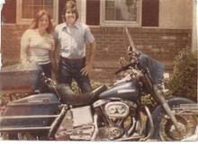Me and wife in our late 20's with my 77 FLH-- early 50's now.