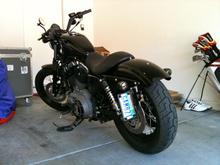 Rear shot of new dark custom accessories and plate.