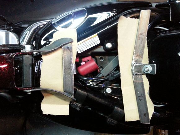 The frame support mounted on the frame. No drilling in the frame, no welding, or cutting.