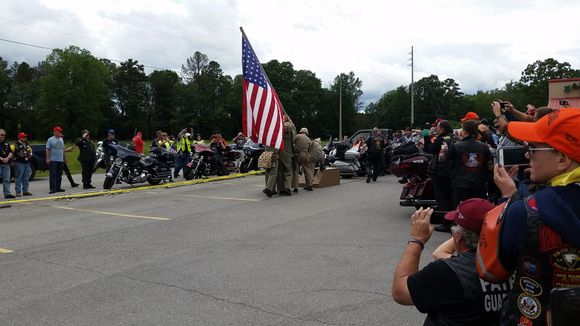 Re-enactment of the flag raising on Iwo Jima.