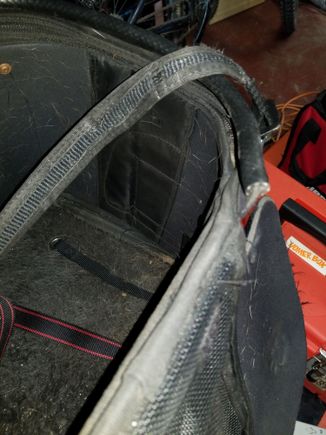 You can see where I sliced the fuel line and glued along the edge. The 1"strap is from Home Depot, the one that came with the bag finally broke.