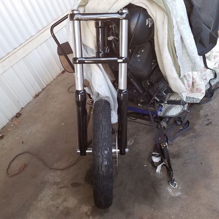Here is the new WG front end with the wheel mounted. You can also see the wider wheel spacers that Hawg Halters provided with the mid to wide conversion kit.