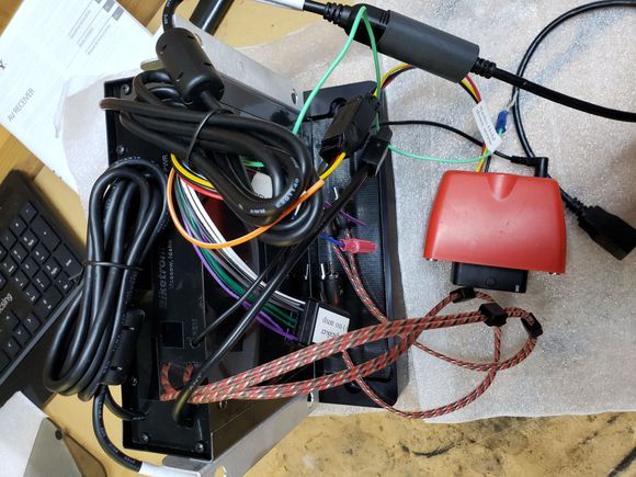 The rear of the unit. Note the speaker harness from the Sony is pinned to a connector, but in my install the speaker outputs aren't used.