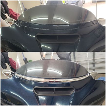 Added chrome windshield trim.