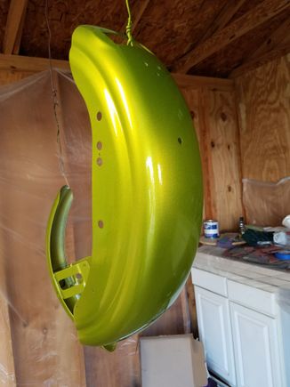 Hanging after tequila lime gold top coat and clear coat.