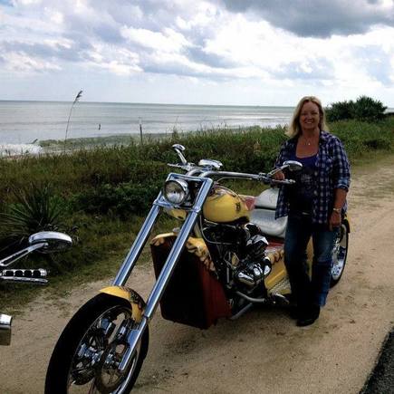 Wife on her original V8 Chopper on way to St Augustine Daytona Bikeweek