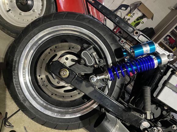 I’ve been lurking here since I bought the bike and read all the threads about night train wheel swaps. How in depth it can be.. since I had already bought the Vulcan axle I figured I’d need all new spacers at most. Two new ones later, it bolted up like factory. Aside from the phaff getting rotor on caliper kinda on wheel part🤣