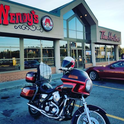 Tim Hortons = Free Wifi. 
Free Wifi = Happy Foreigner. 

ALSO, I stick out like a sore thumb in WI, i think im the only one in this state wearing a helmet. Got some good rain about 60 miles before Green Bay and still.. no helmets! I think alot of the HD riders mistake this ol gal for a goldwing, many relectant hand waves. Funny shit.