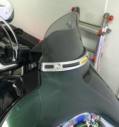 Harley's Windshield Pouch kit from the right-front side of the bike...