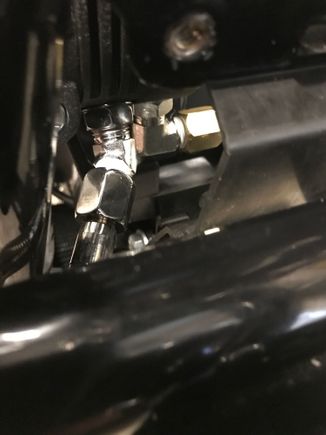 Fittings off the Oil Bud Kit. Left fitting routes to the closest front Cooling Element fitting. Right fitting routes the the rear cooling element on the left side.