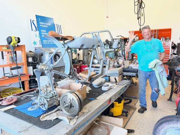 Entrance to David's garage. He's restoring this bike for Pebble Beach, he found the bike in New Zealand