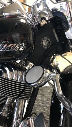 Indian motorcycle with highway bar mounted motorcycle speakers