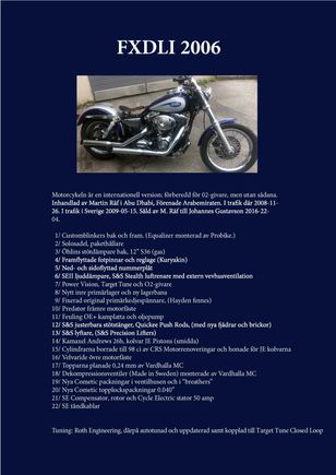 Information sheet for my bike.