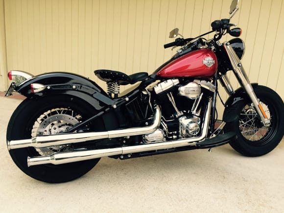 Chopped front and rear fenders, Street Bob tail light, stainless fork tins, spring seat...