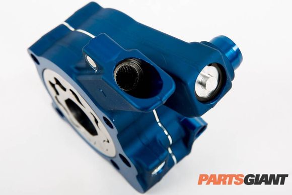 S&S oil pump assembly, also anodized in blue.