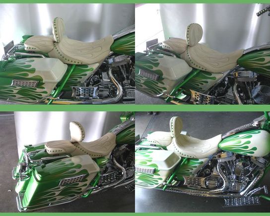 Bagger Creme Green with Studs C&amp;C Seat
http://www.sideroadcycles.com/AmericanMotorcycles/Seats/Motorcycle_Seats.html