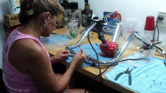 My lovely assistant wiring up my 14" Yaffe Monkey Bars