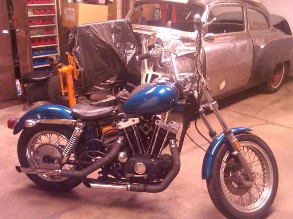 Taken mid-build. So far, so good. That's my other pride and joy in the background, a '54 Chev club-coupe that I've had since I was 16. As soon as the XL is done, the 54 will take the front burner.