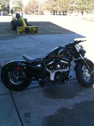 As it sits Jan 2012. Hardtail conversion. pipes wrapped. Modified spirngs for seat. not the originals that came with the seat. also under fender mounted rear tail light. No rear turn signals.