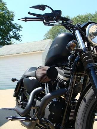 6 new pics.
New mirrors, speedo relocated, fishboy clamp, big air breather, Low Profile Air shocks