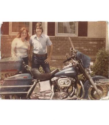 Me and wife in our late 20's with my 77 FLH-- early 50's now.